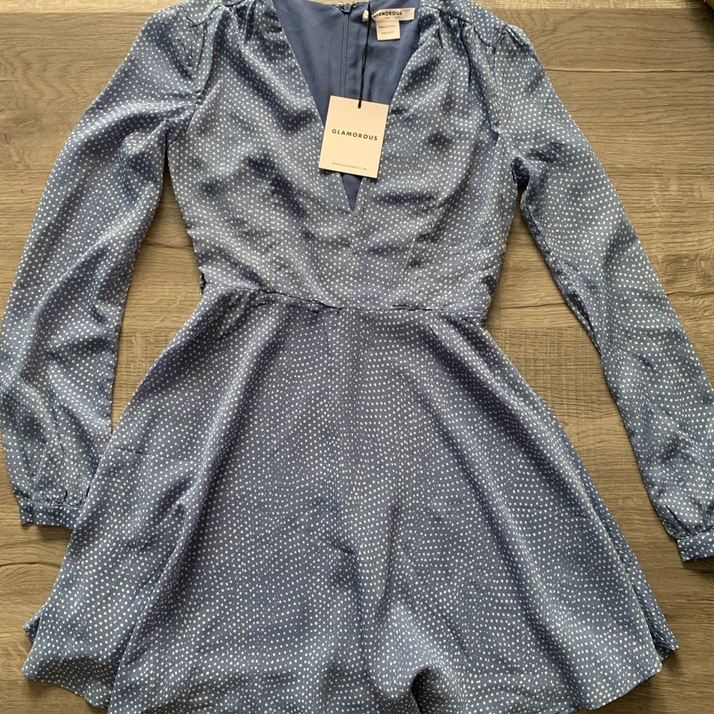 Long sleeve Blue polkadotted dress